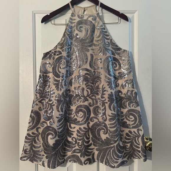 SHOW ME YOUR MUMU Sm Gomez Cocktail Slip Sleeveless Crystal Crown Blush Sequins - Picture 6 of 16